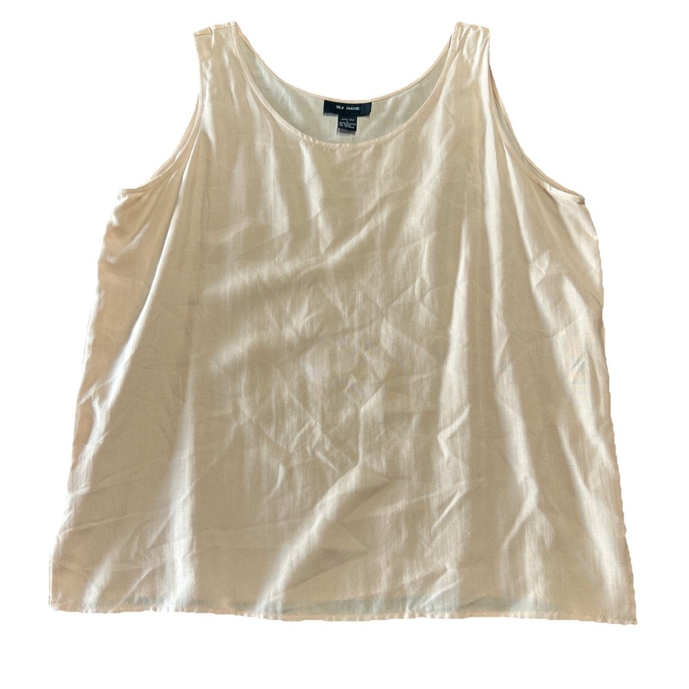 Silk House Tank Top L 100%^ Silk Woven Boxy Scoop Neck Shell Peach Lagenlook